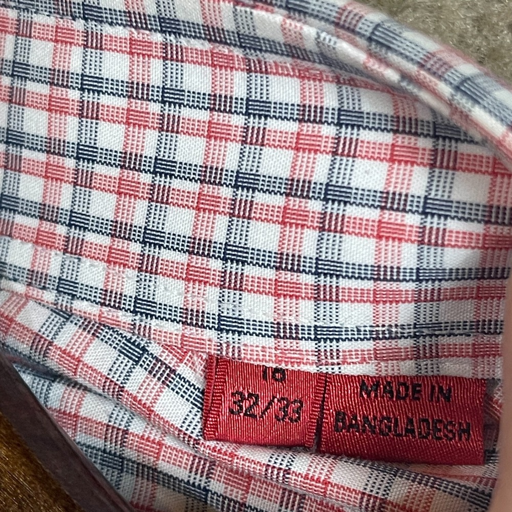 Hugo Boss Dress Shirt Mens 16 Large‎ Red Black Plaid Sharp Fit Button Up Cotton - Picture 10 of 12